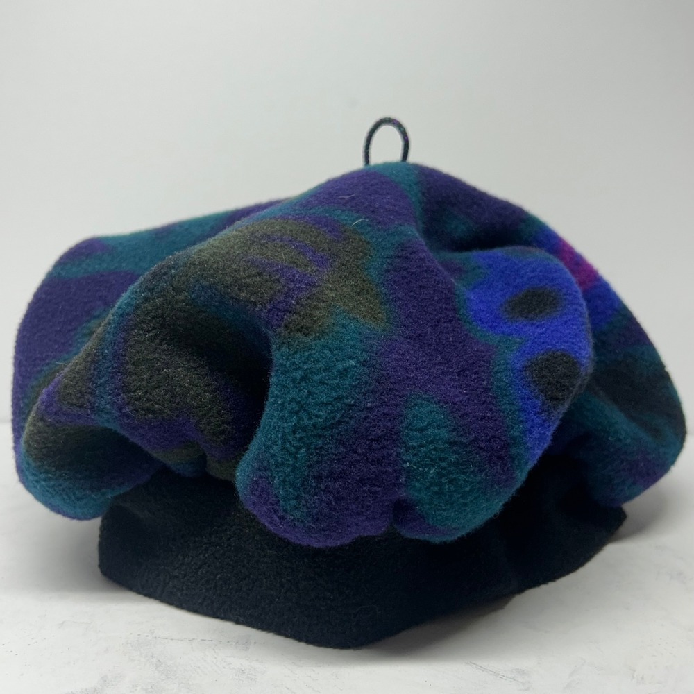 REI Fleece Beret Hat Purple Teal Abstract Floral Vintage Women's One Size Warm